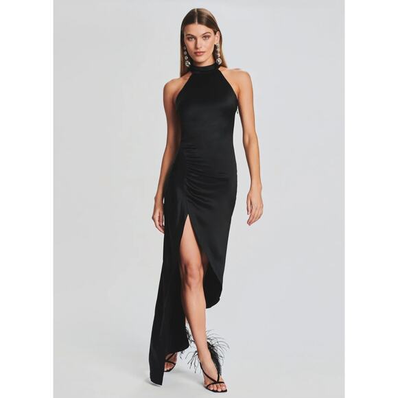 NEW Retrofete Sab Black Satin Sleeveless Halter Maxi Slip Dress - Picture 1 of 13